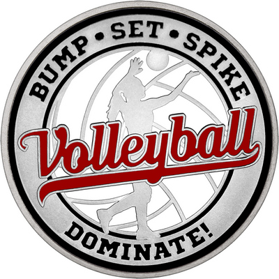 Maroon "Volleyball" with Black Outer Circular Borders